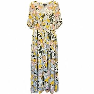 Lane Bryant Maxi Dress Size 28 Multicolor Tropical Leaf Print Long Tiered Boho